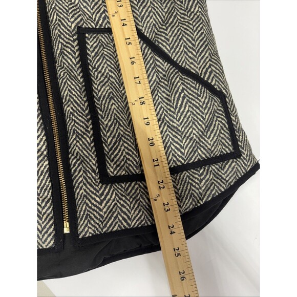 J.Crew Womens Herringbone Quilted Puffer Vest Black Cream Full Zip Pockets XS - Picture 10 of 11